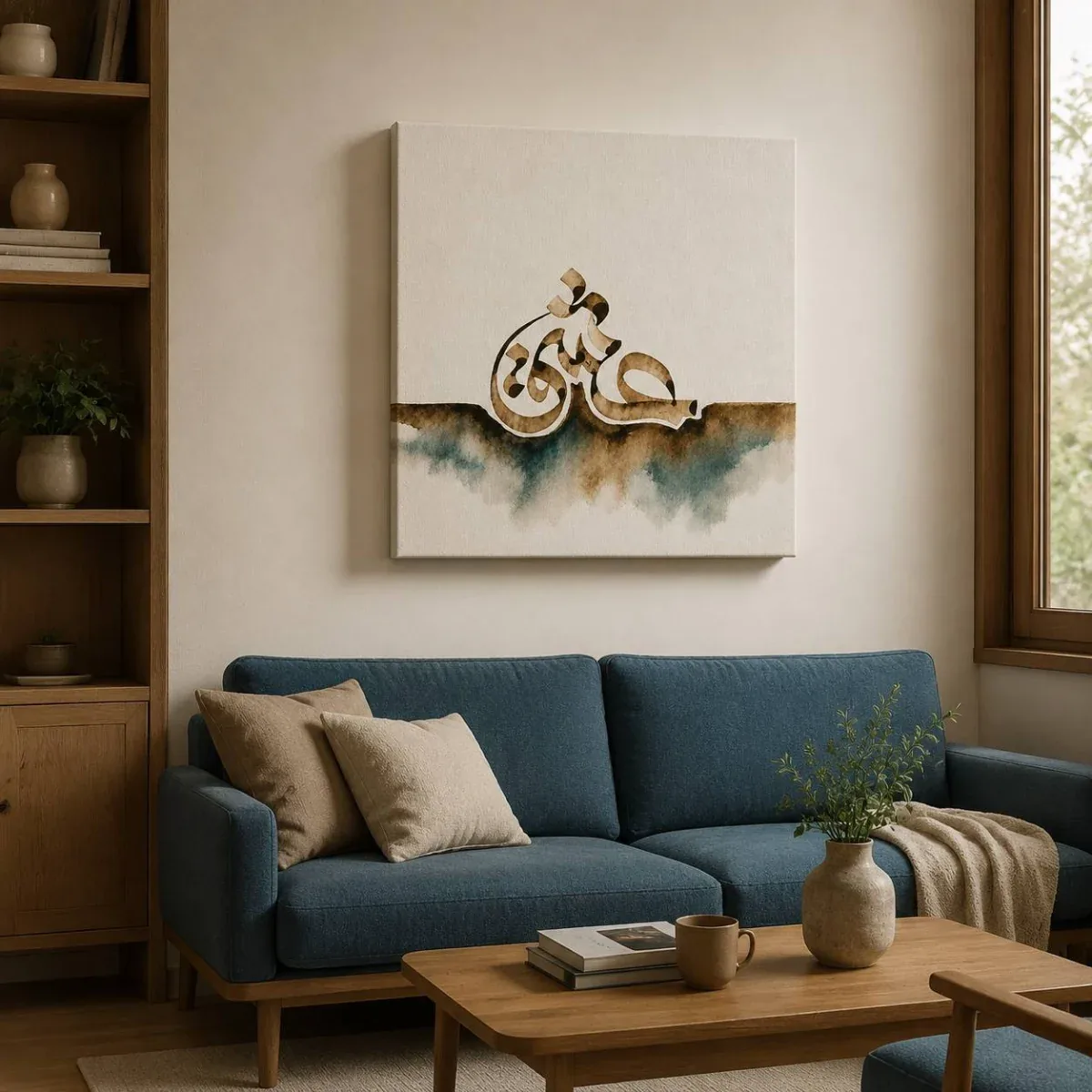تابلوی نقاشیخط عشق - قهوه ای _ آبی، 50×50 - تصویر ۲
