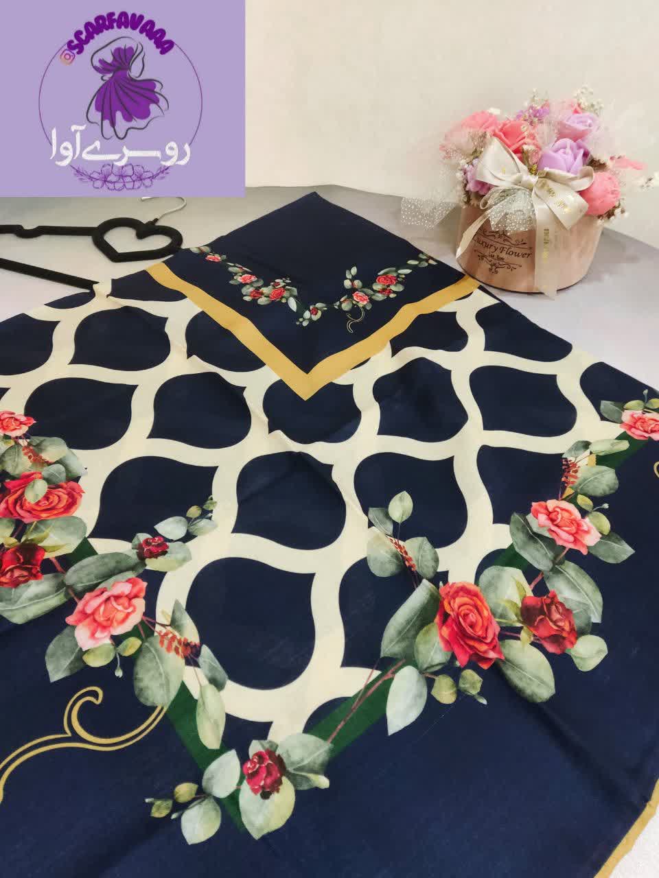 روسری کرپ نخ دور دست‌دوز  قواره ۱۳۵