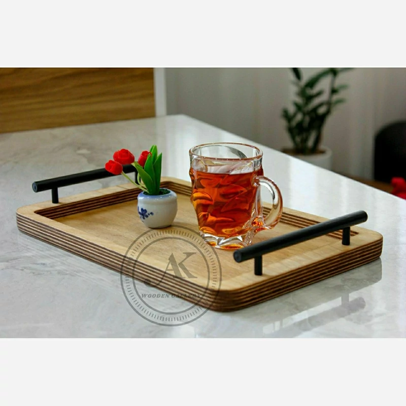 سینی چوبی دسته فلزی سایز 1