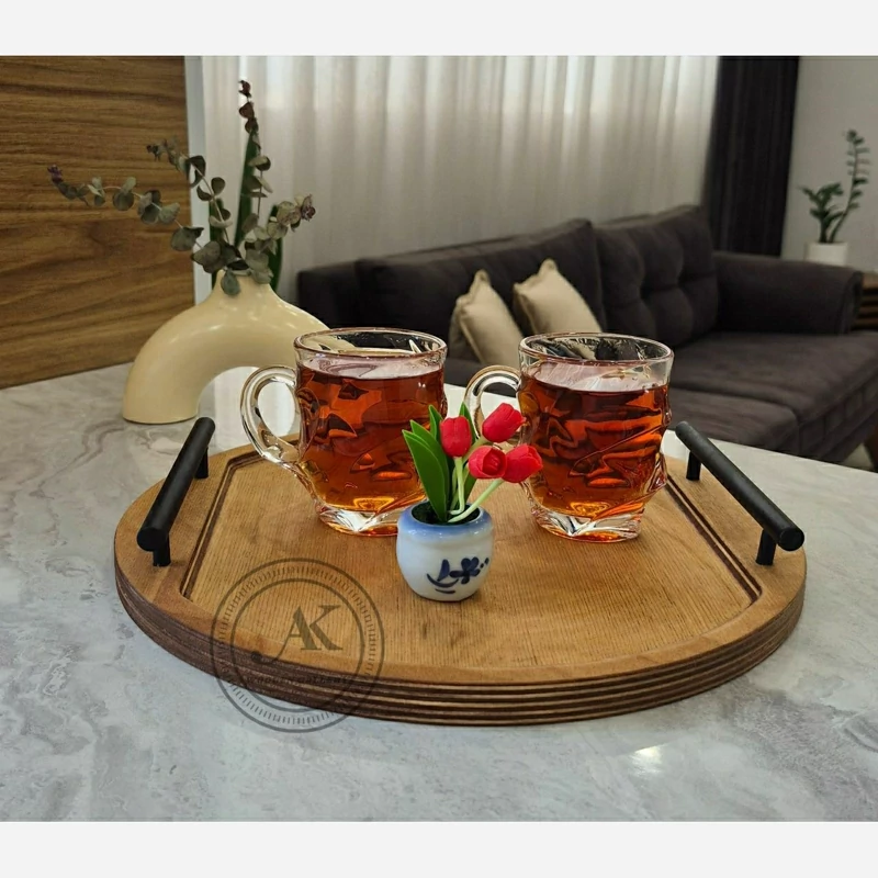 سینی چوبی دسته فلزی گرد سایز 1