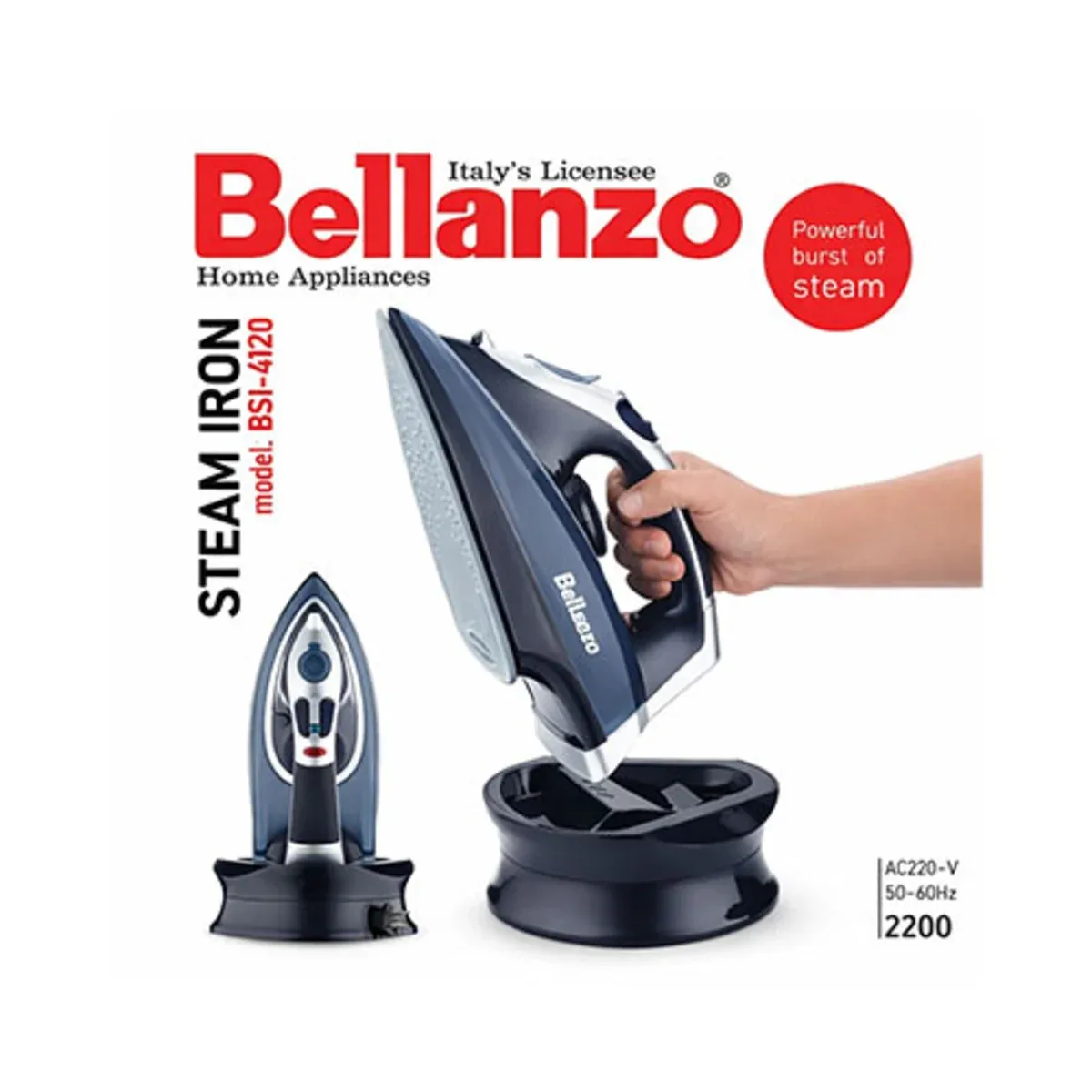 اتو مسافرتی بخار شارژی بلانزو Bellanzo مدل BSI-4120 - طوسی - تصویر ۲