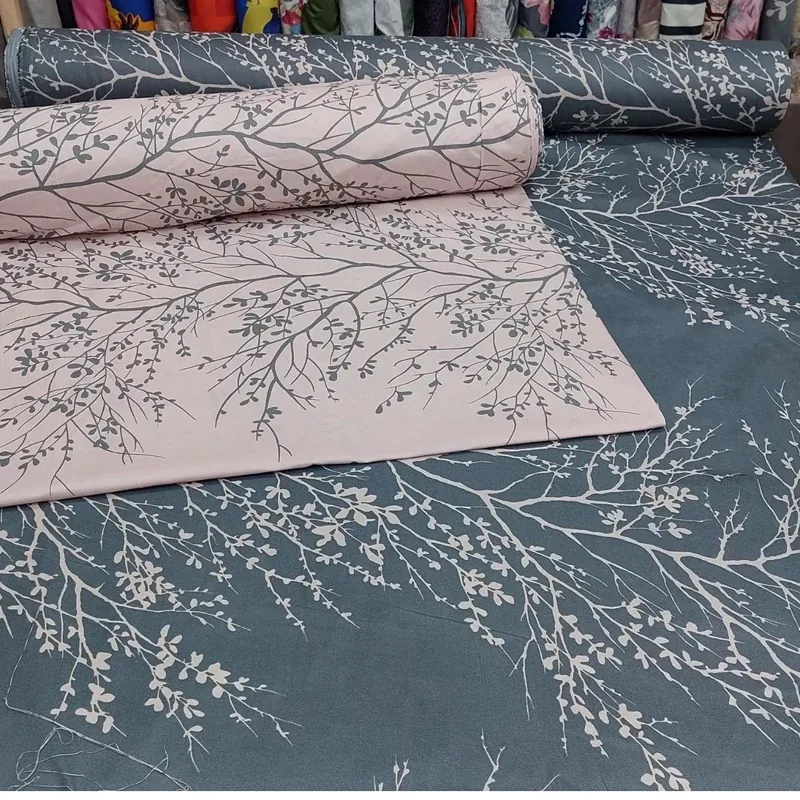 پارچه ملافه ای،پارچه ملحفه ای عرض240 سانت پارچه ملافه ای طرح شکوفه جنس پیگمنت بدون رنگدهی و آبرفت در طرح های مختلف - برای انتخاب طرح باهام تماس بگیرید - تصویر ۲