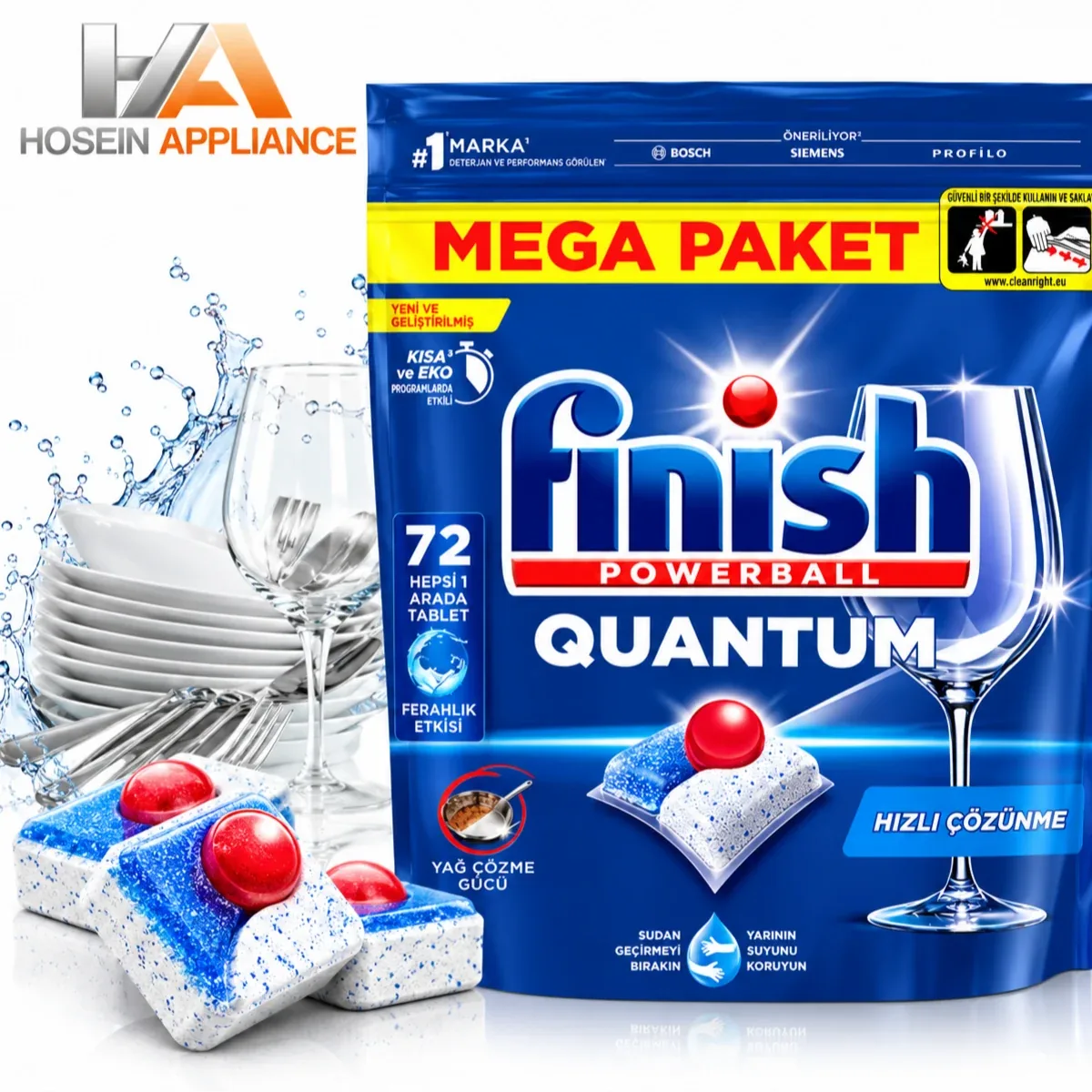 قرص ماشین ظرفشویی فینیش FINISH مدل QUANTUM بسته 72 عددی مگا پک
