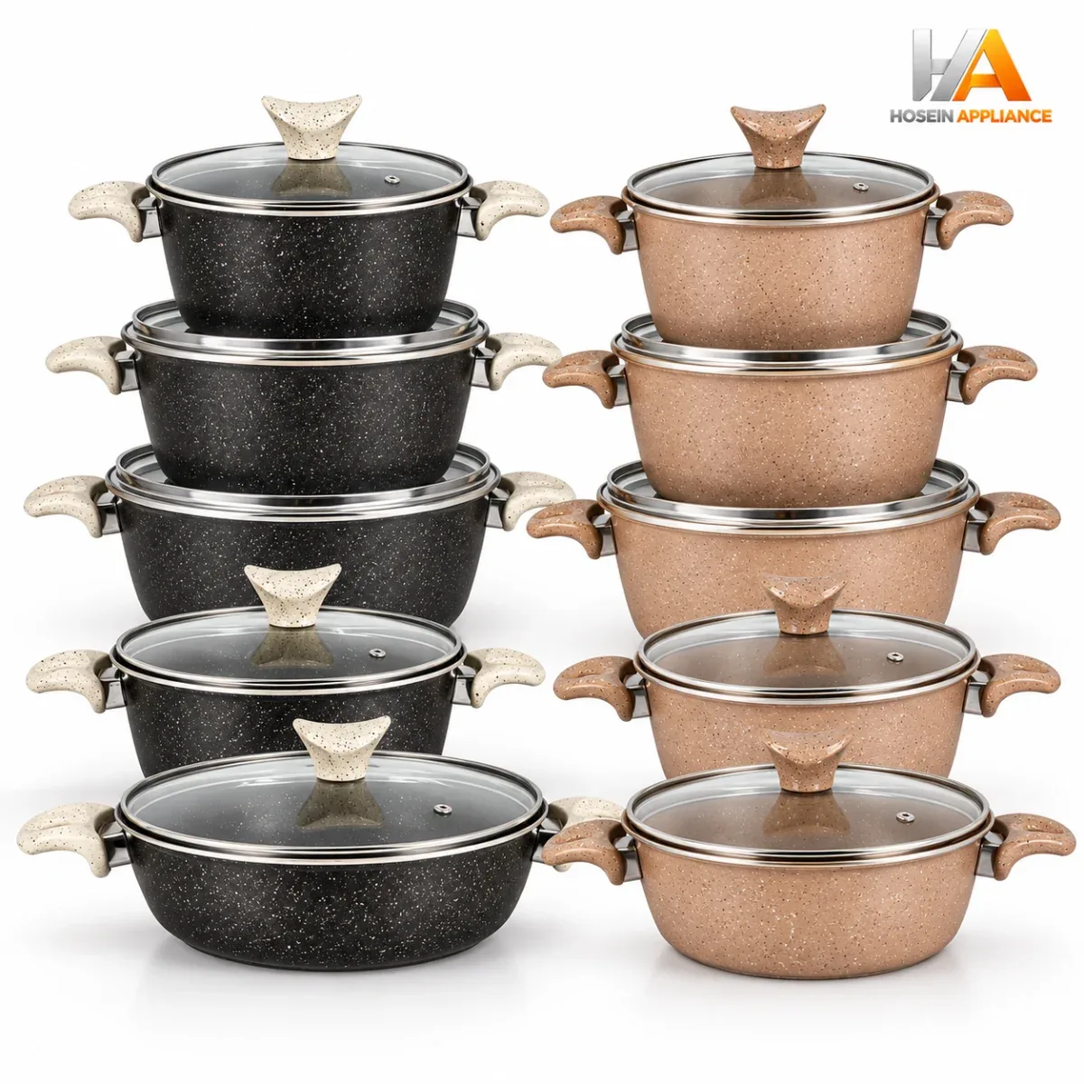 سرویس قابلمه گرانیت 10 پارچه رویال Royal مدل گلدانی دو رو گرانیت