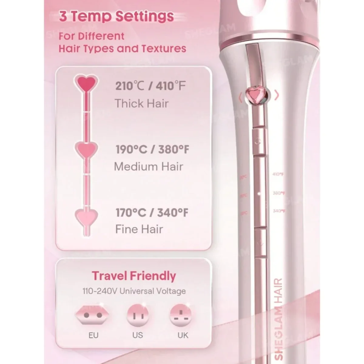 فرکننده مو شیگلم SHEGLAM مدل Cupida Charm One-Touch سایز 25 میلی‌متر - تصویر ۳