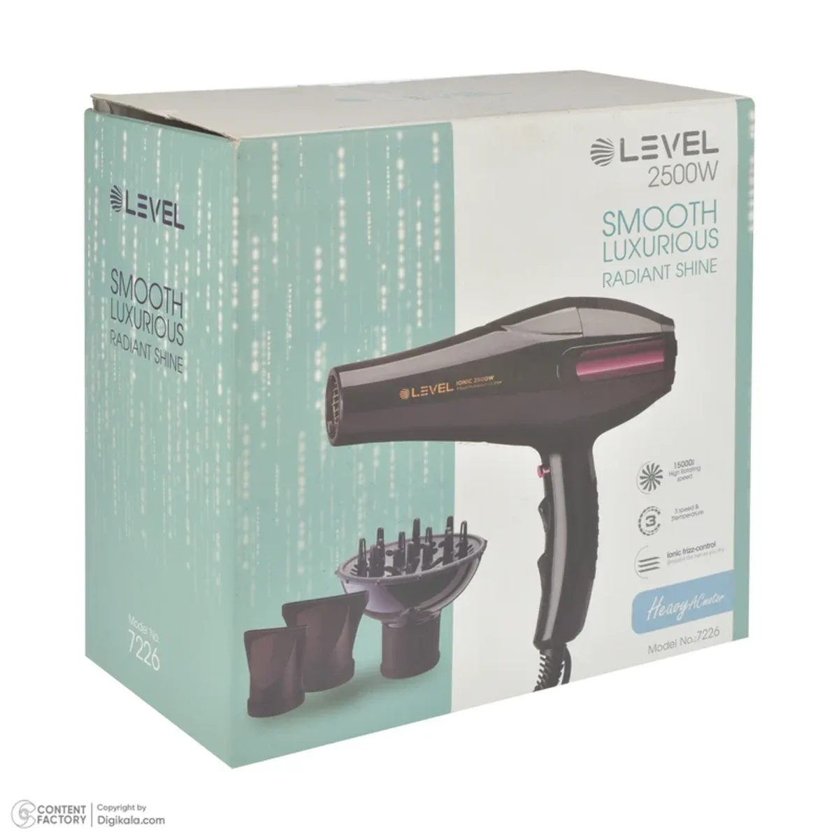 سشوار خانگی لول LEVEL مدل 7226 توان 2500 وات با فناوری یون و موتور پرسرعت 15000 دور