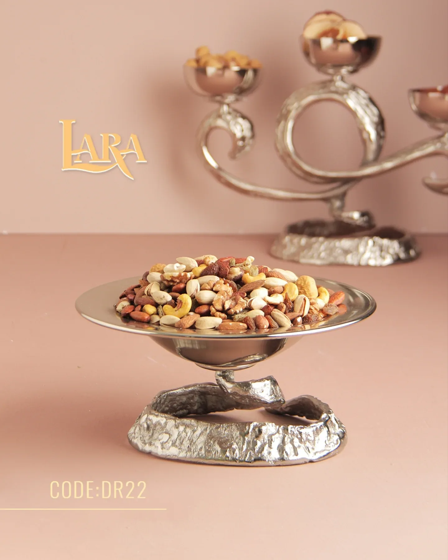 سرویس پذیرایی پایه‌دار مدرن دریا لارا ۵ تکه نقره‌ای(سیلور) و زیتونی - تصویر ۷