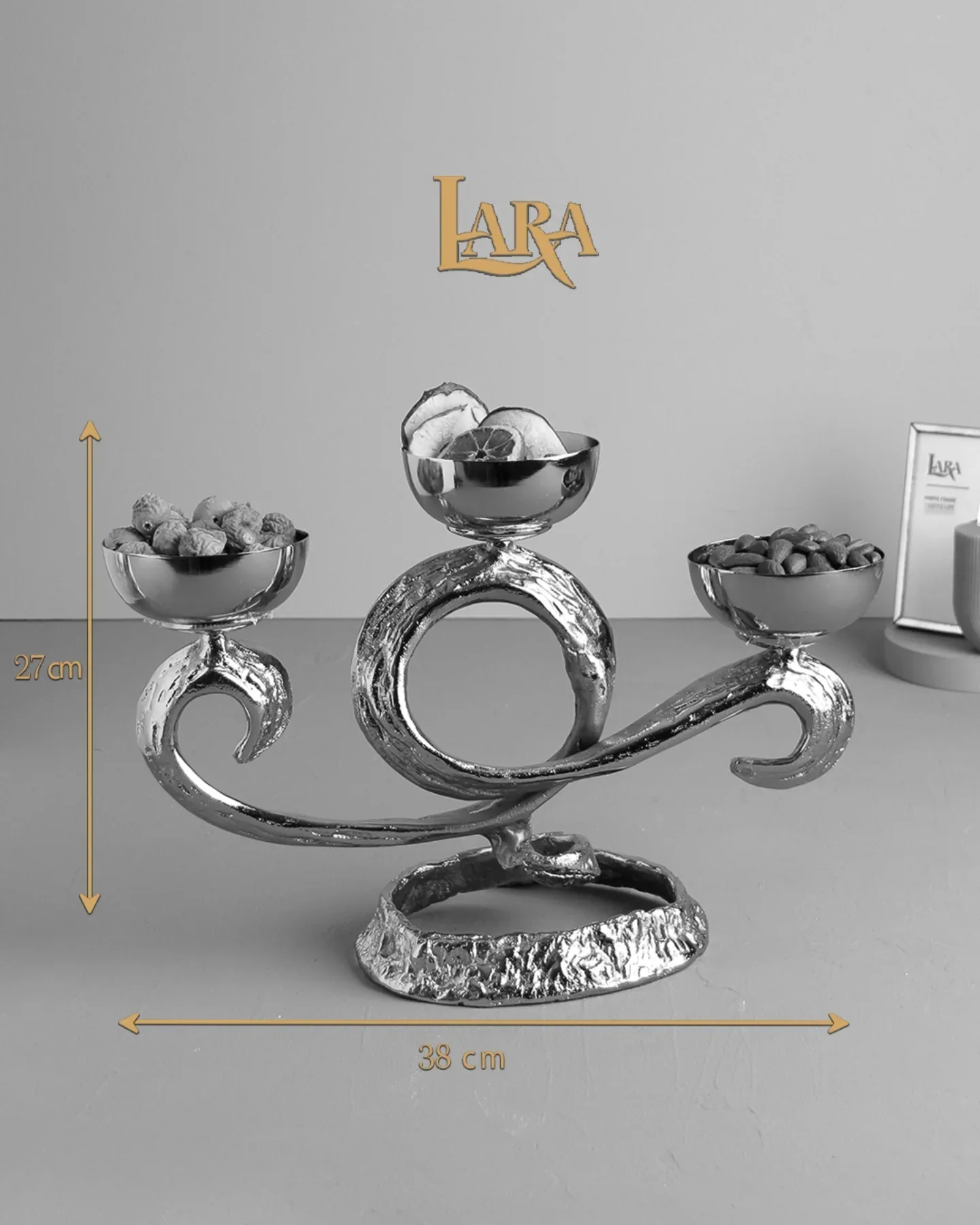 سرویس پذیرایی پایه‌دار مدرن دریا لارا ۵ تکه نقره‌ای(سیلور) و زیتونی - تصویر ۴
