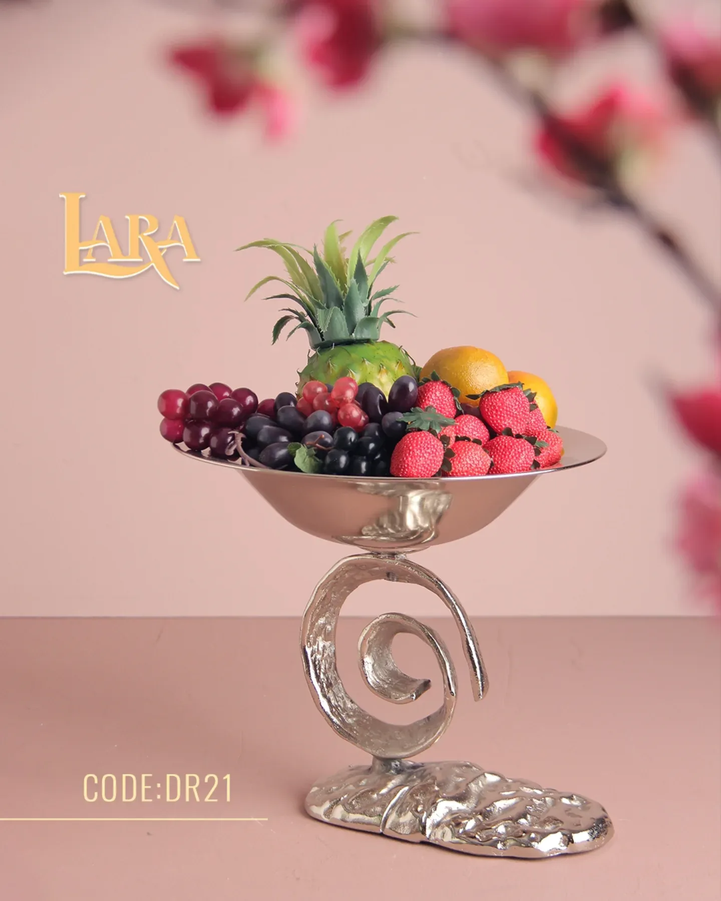سرویس پذیرایی پایه‌دار مدرن دریا لارا ۵ تکه نقره‌ای(سیلور) و زیتونی