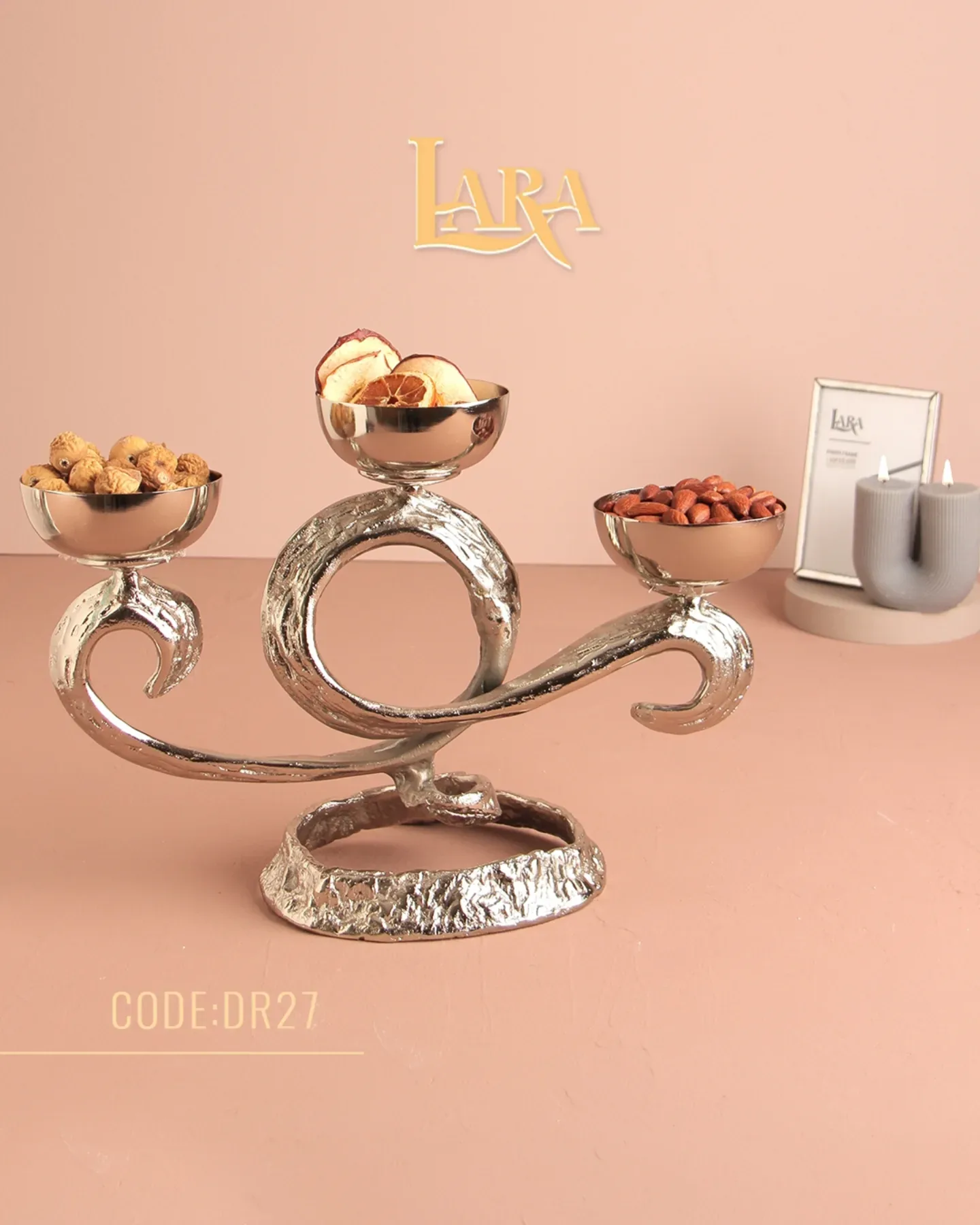 سرویس پذیرایی پایه‌دار مدرن دریا لارا ۵ تکه نقره‌ای(سیلور) و زیتونی - تصویر ۳