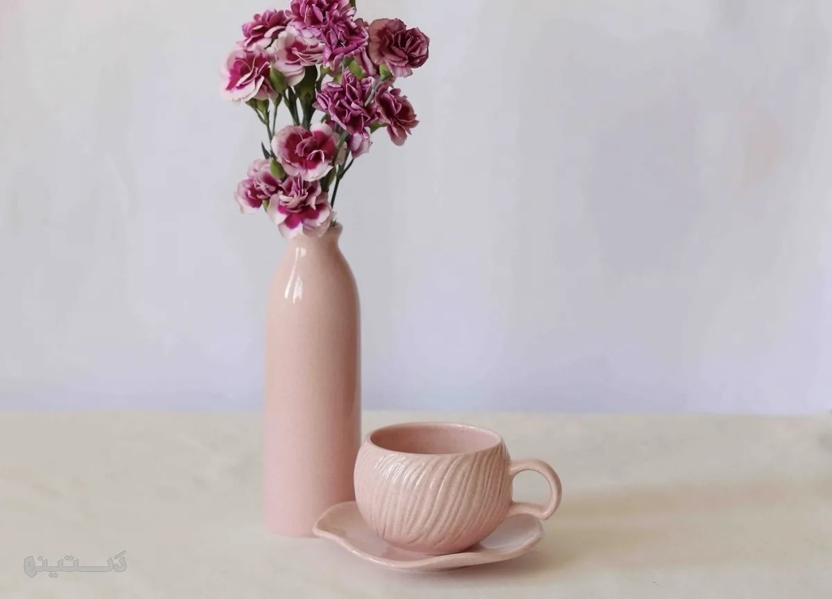 ماگ و نعلبکی سرامیکی صورتی